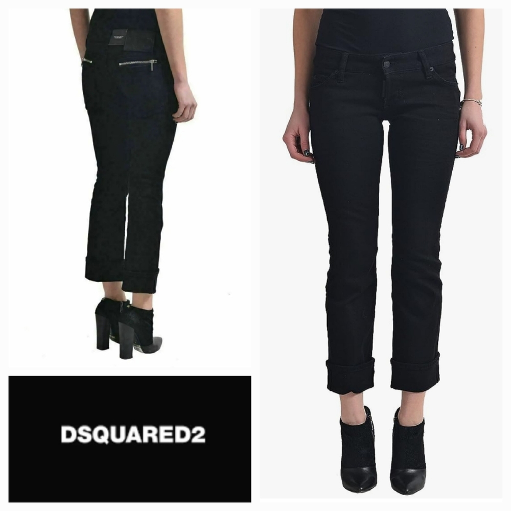 DSQUARED2 Sexy Rolled Up Flare Jean Black Cropped Size 4 Low Rise